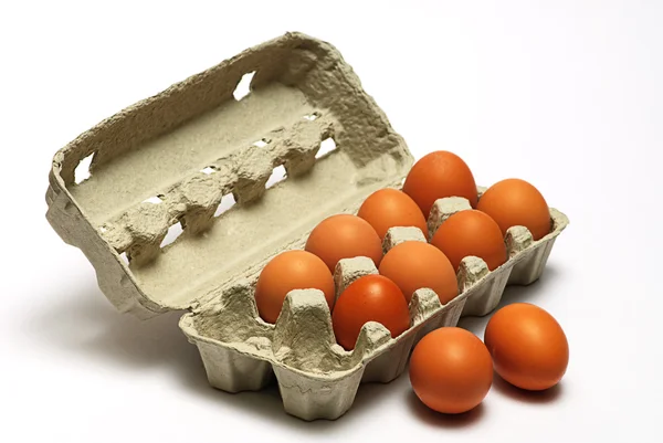 Hen eggs in box — Stock Photo, Image