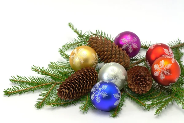 Christmas fur-tree and balls — Stock Photo, Image