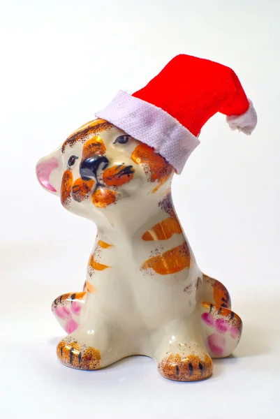 Weihnachtsmann-Tiger und Weihnachtsmütze — Stockfoto
