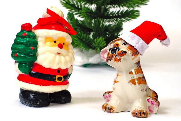 Santa Claus and tiger and christmas — Stock Photo, Image