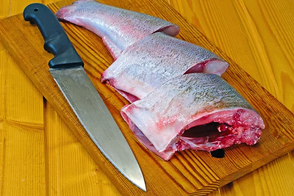 stock image Fresh silver carp and kitchen knife