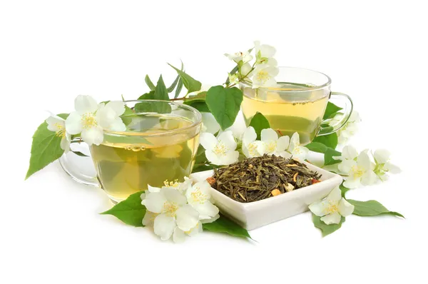 Jasmine Tea Glass Cup White Background — стоковое фото
