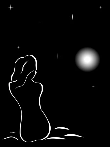 Vector Illustration Silhouette Girl Starry Background — стоковое фото