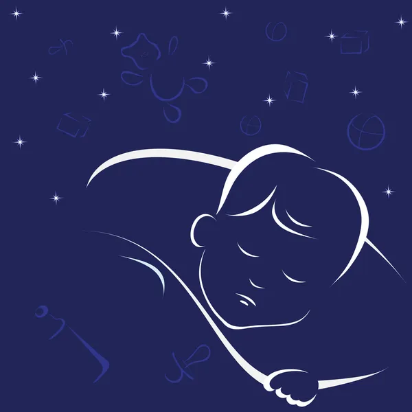 Векторний Хлопчик Спить Ліжку — стокове фото