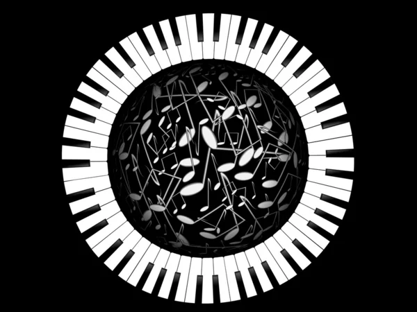 Keys of the piano and sphere from notes — Stock Photo, Image
