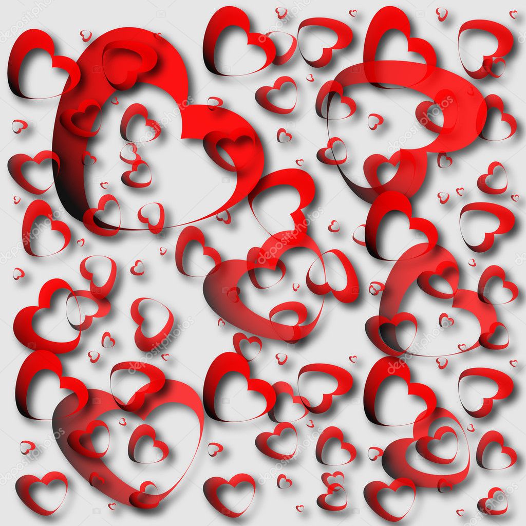 Red hearts and light background