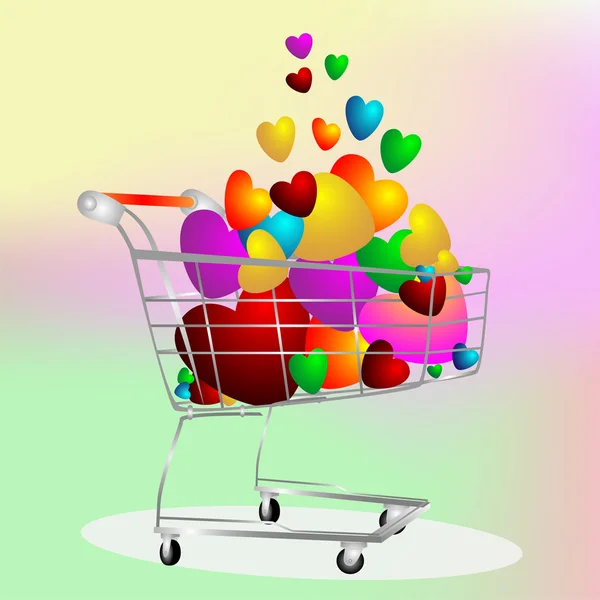 Color hearts in the cart — Stock Photo, Image