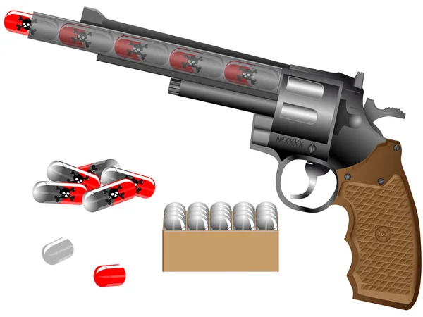 Револьвер і таблетки — стоковий вектор
