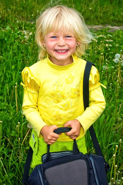 Kicsi lány, táska — Stock Fotó