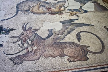 detail of an old greek marble mosaic in a greek church in athens  clipart