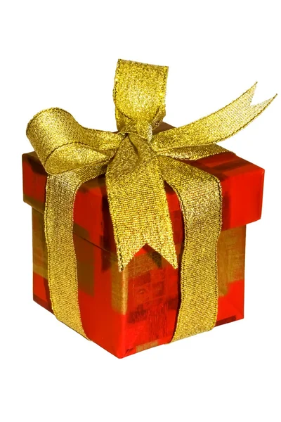 Red Gold Gift Box Golden Ribbon — Zdjęcie stockowe