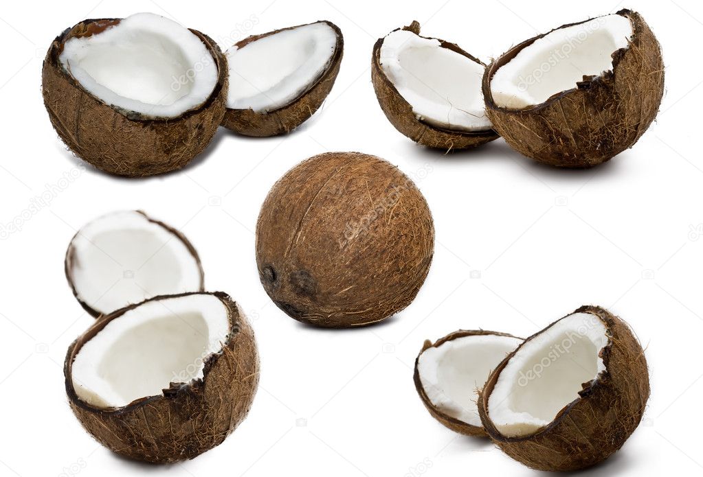 coconut isolated on white background with clipping path and full depth of field, top view. flat lay 