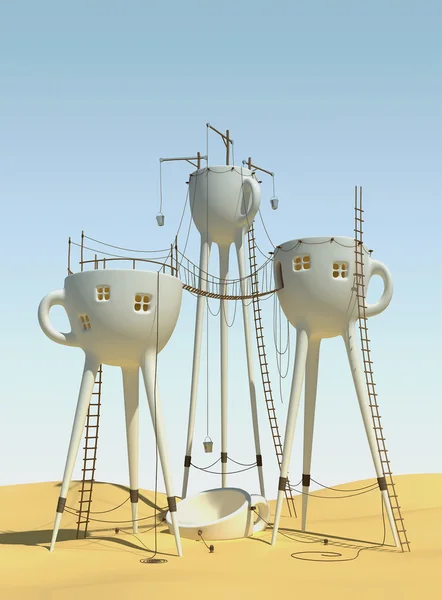 Surrealistic tea cups — Stock Photo, Image
