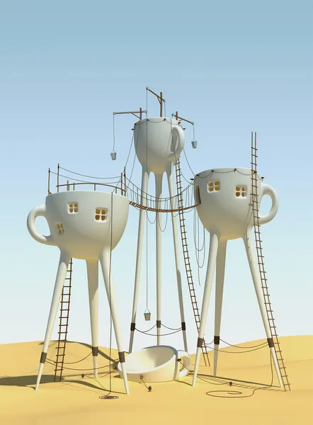 Tazas de té surrealistas Fotos de stock