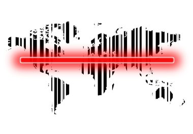 world map in the red scan barcode clipart