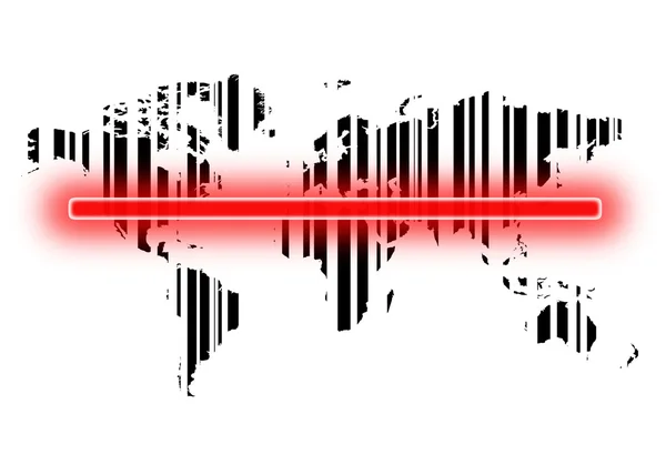 Mapa Świata Czerwonym Skanowaniu Kodu Kreskowego — Zdjęcie stockowe