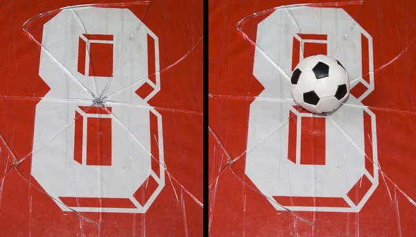 Numer osiem rozbite szkło i piłka — Zdjęcie stockowe