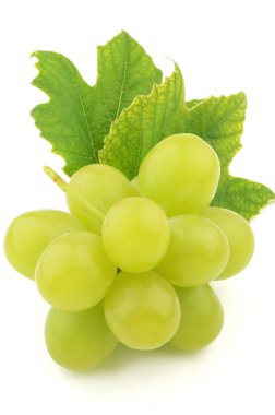 green grapes with green leaf isolated on white background 