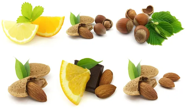 Nuts with fruits — Stock Photo, Image