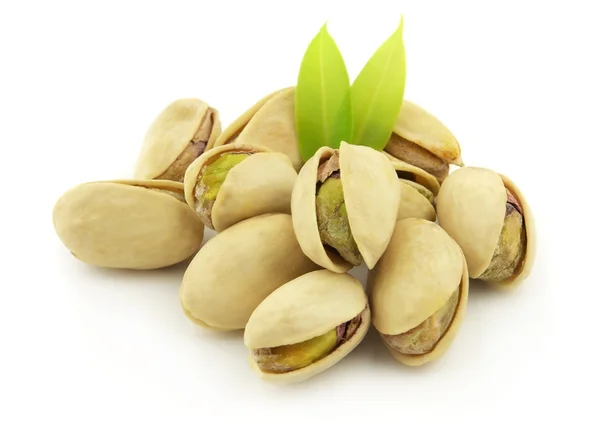Pistachio with leaves — Stock Photo, Image