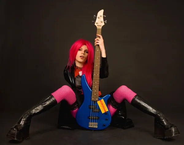 Žena Hrající Elektrická Kytara — Stock fotografie