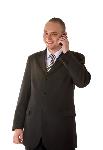 Nevetve üzletember a telefon hívás — Stock Fotó