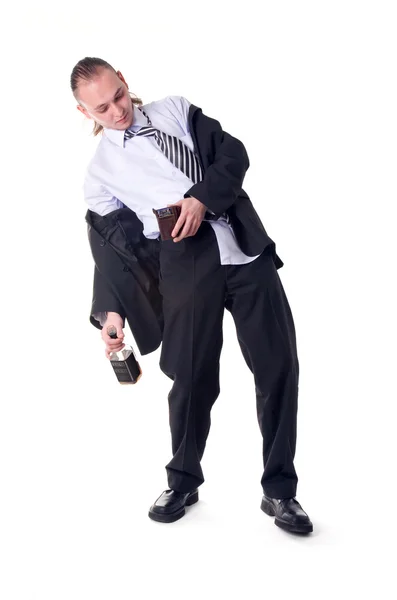 Drunk businessman shocked by empty walle — Stock Photo, Image