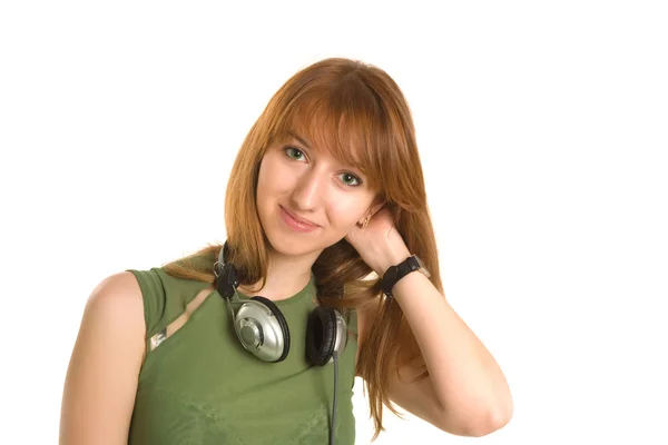 Menina romântica com fones de ouvido — Fotografia de Stock