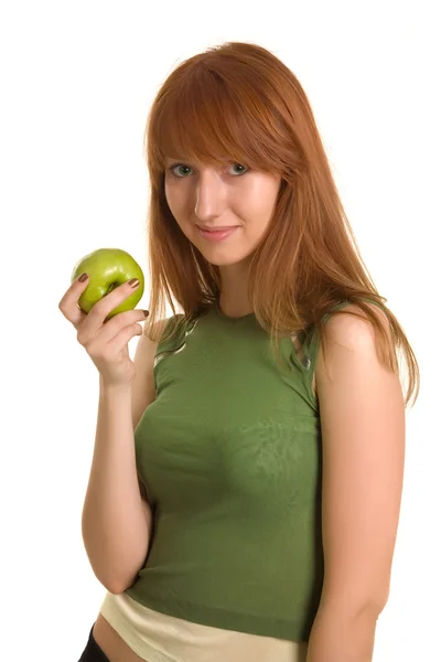 Schöne Mädchen mit grünem Apfel — Stockfoto