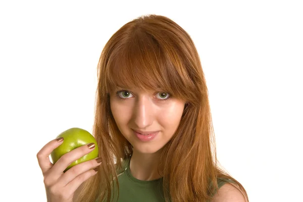 Menina bonita com maçã verde — Fotografia de Stock