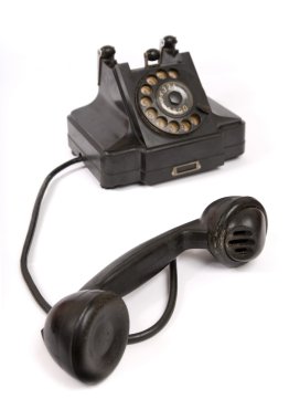 Black vintage phone with scratches clipart