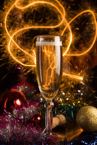 Novoroční přání se šampaňským — Stock fotografie