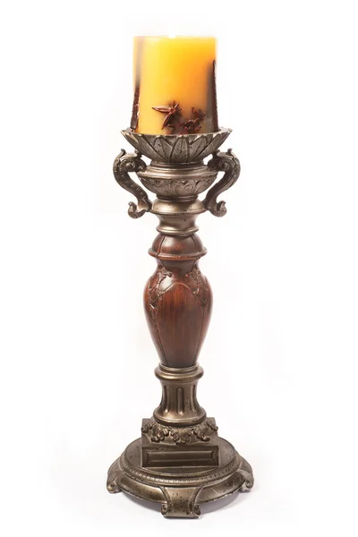 Starožitný dřevěný svícen — Stock fotografie