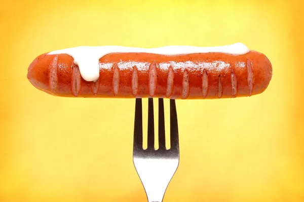 Sausage with mayonnaise — Stock Photo, Image