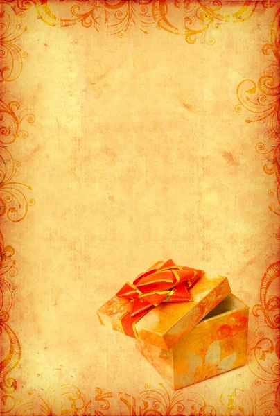 Vintage wallpaper with gift box — Stock Photo, Image