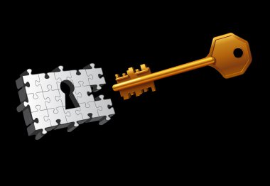 Key moving to unlock the door clipart