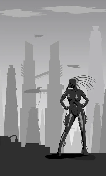 С женским роботом — стоковое фото