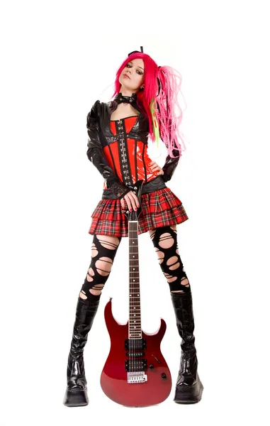 Gotische meisje met electro-gitaar — Stockfoto