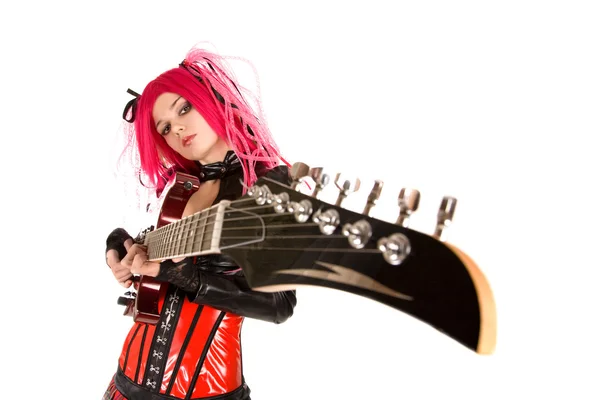 Gotische meisje met gitaar — Stockfoto