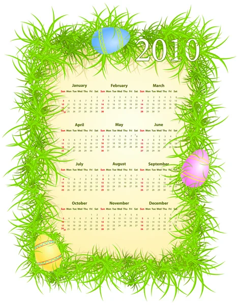 Illustration vectorielle du calendrier de Pâques 2010 — Image vectorielle