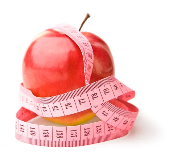 Fita de maçã e mesure isolada — Fotografia de Stock