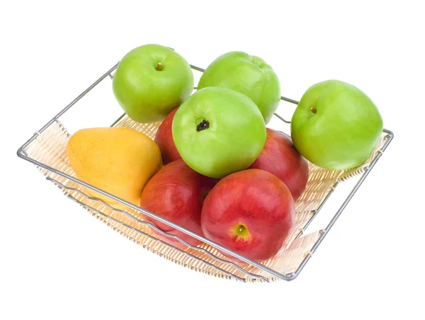 Apple and pear on a brided stand — Stock Photo, Image