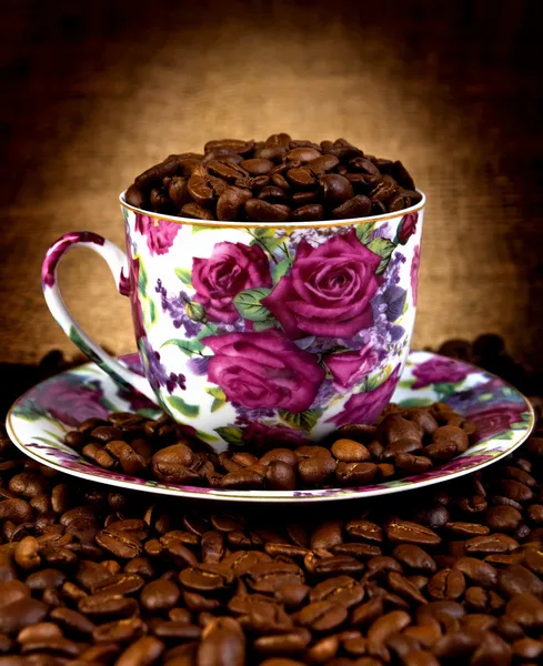 Taza de café y granos de café cuadrados — Foto de Stock