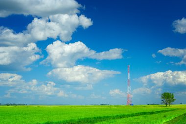 Tower of mobile communication on a field clipart