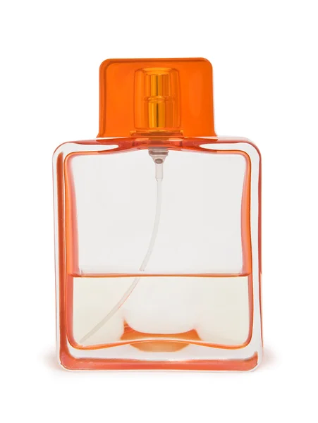 Transparent parfymflaska isolerad på w — Stockfoto