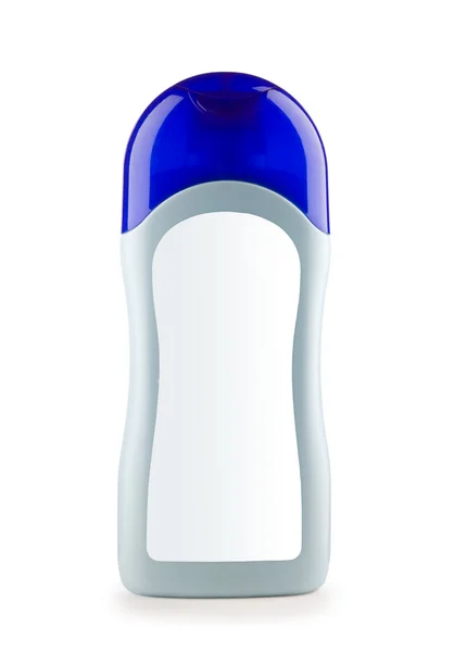 Butelka niebieski prysznic na białym tle — Zdjęcie stockowe