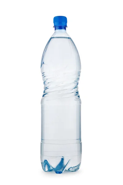 Láhev modrá s vodou, samostatný — Stock fotografie