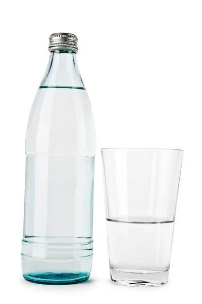 Bottiglia trasparente e vetro isolato — Foto Stock