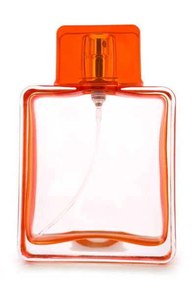 Lege oranje parfumfles geïsoleerd — Stockfoto