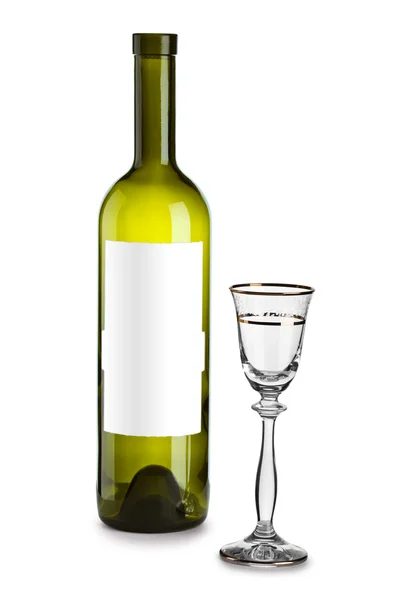 Garrafa de vinho vazia e vidro — Fotografia de Stock